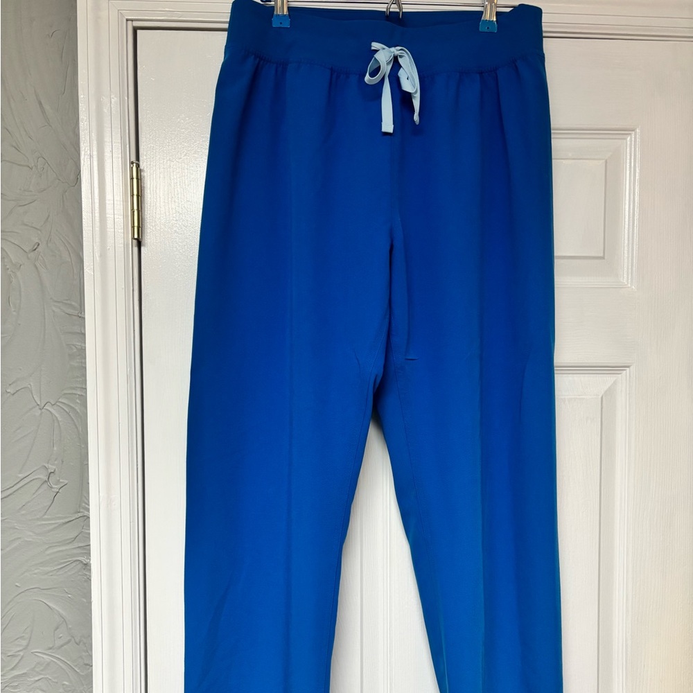 Figs Straight Leg Scrub Pants in Royal Blue with Light Blue Drawstring